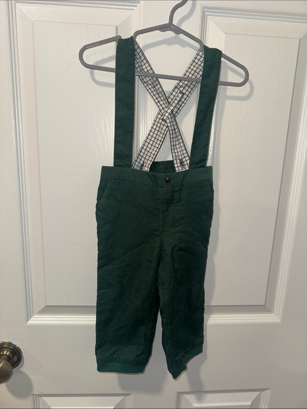 Janie and Jack Dark Green Cotton Corduroy Suspender Pants Size 12/18M